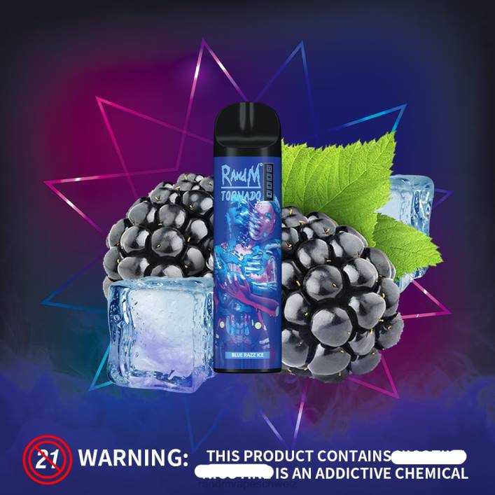Tornado Vape Schweiz | RandM Tornado 00P2237 8000 Airflow Control Vape-Gerät 1St blaues Razz-Eis